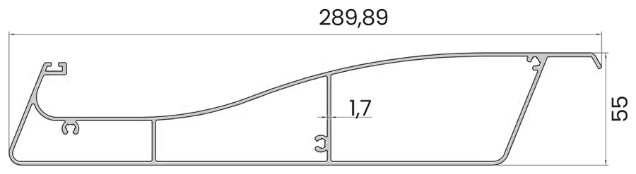 Secțiune profil lamelă, cod 4109, 289,89 × 55 mm, perete 1,7 mm
